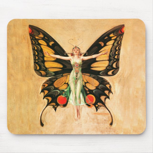 Mousepad Ilustração da Mulher Voando Borboleta Flapper (Frente)