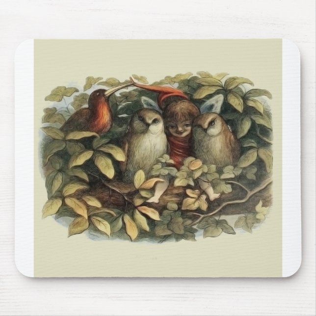 Mousepad Ilustração da Natureza das Corujas e Fadas do Elf (Frente)