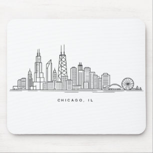 Mousepad Ilustração da Paisagem Urbana de Chicago IL