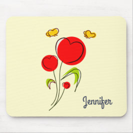 Mousepad Ilustração das Flores do Coração Vermelho