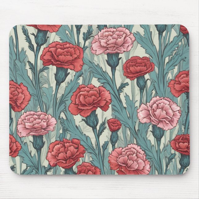 Mousepad Ilustração das flores dos cravos cor-de-rosa (Frente)