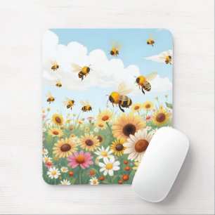 Mousepad Ilustração de abelhas e flores fofas