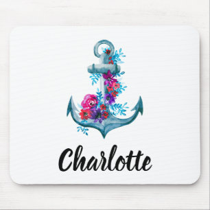 Mousepad Ilustração de Âncora Floral Personalizável de