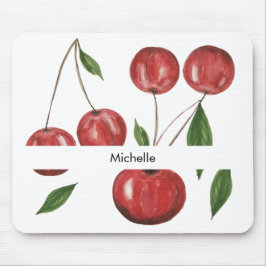Mousepad Ilustração de Aquarela de Cerejas Doce Monogramada