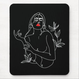 Mousepad Ilustração de Arte de Linha. Femme en noir et blan