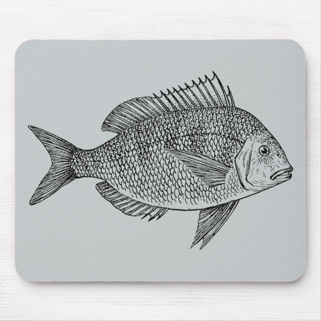 Mousepad Ilustração de arte marinha náutica de peixes de vi (Frente)