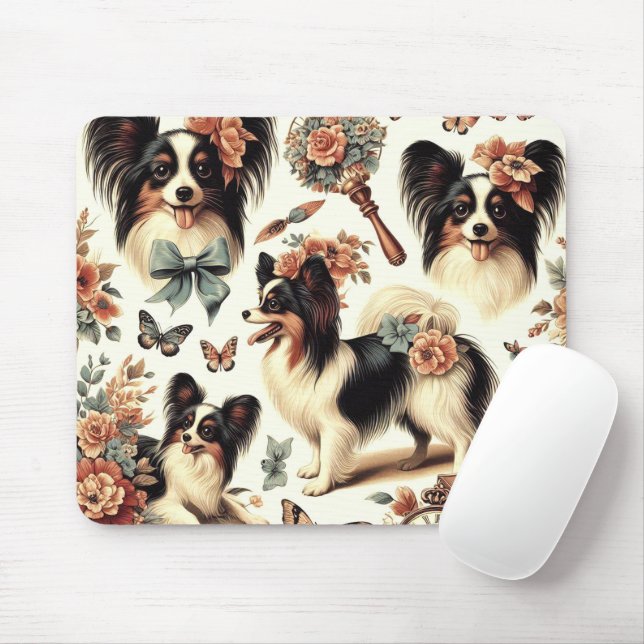 Mousepad Ilustração de Cachorro Cachorro Cachorro Papillon (Com mouse)
