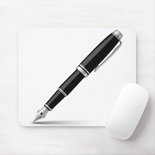 Mousepad Ilustração de Caneta-Tinteiro Preta e Prateada Ele (Com mouse)
