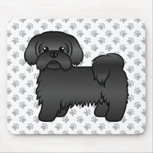 Mousepad Ilustração de Cão de Cartoon Negro Shih Tzu Cut