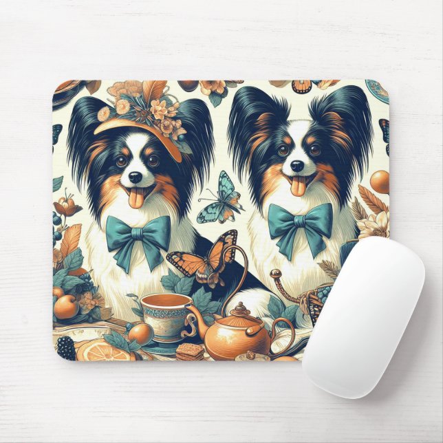 Mousepad Ilustração de Cão Papillon Bonito (Com mouse)