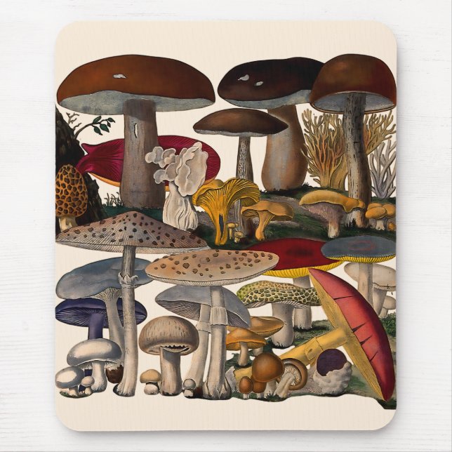 Mousepad Ilustração de cogumelos vintage (Frente)