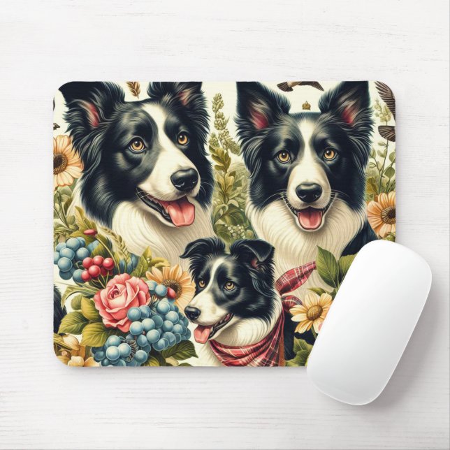 Mousepad Ilustração de Collie de Borda Vintage (Com mouse)