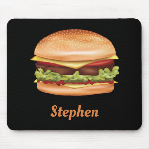 Mousepad Ilustração de Comida Rápida Hamburger com Nome Per