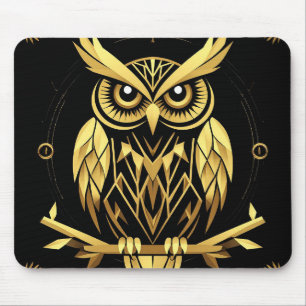Mousepad Ilustração de Coruja Geométrica Dourada