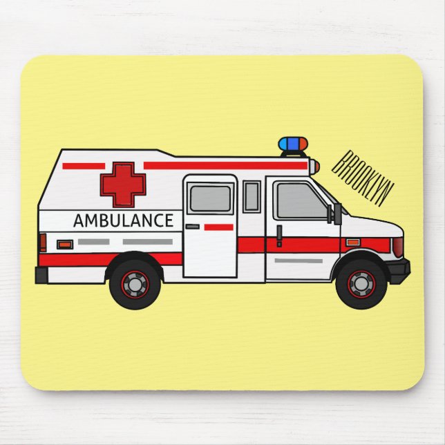 Mousepad Ilustração de desenho animado de Ambulância (Frente)