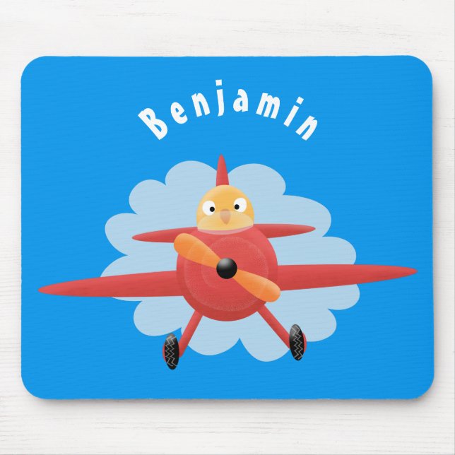 Mousepad Ilustração de desenho animado de avião vermelho-vo (Frente)