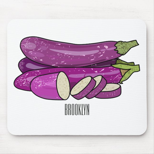 Mousepad Ilustração de desenho animado de beringela (Frente)