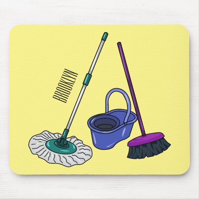 Mousepad Ilustração de desenho animado de Broom & mop (Frente)