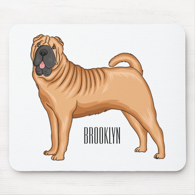 Mousepad Ilustração de desenho animado de cão Shar-Pei chin (Frente)