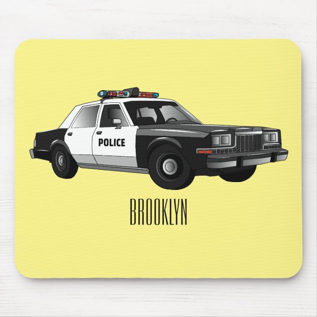 Mousepad Ilustração de desenho animado de carro da polícia (Frente)