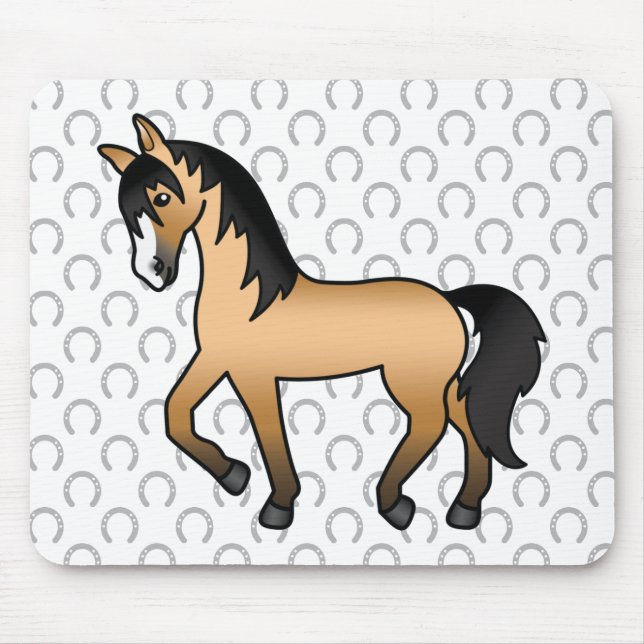 Mousepad Ilustração de desenho animado de cavalo trotando B (Frente)