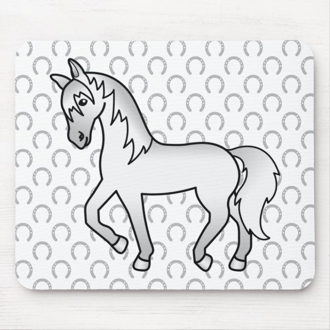 Mousepad Ilustração de desenho animado de cavalo trotando c (Frente)