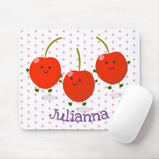 Mousepad Ilustração de desenho animado de cerejas vermelhas (Com mouse)
