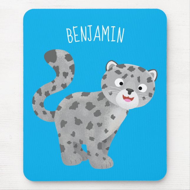 Mousepad Ilustração de desenho animado de leopardo-da-neve (Frente)