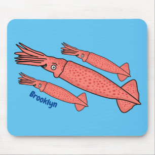 Mousepad Ilustração de desenho animado de lula feliz rosa