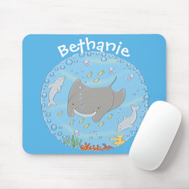 Mousepad Ilustração de desenho animado de manta-branca e bo (Com mouse)