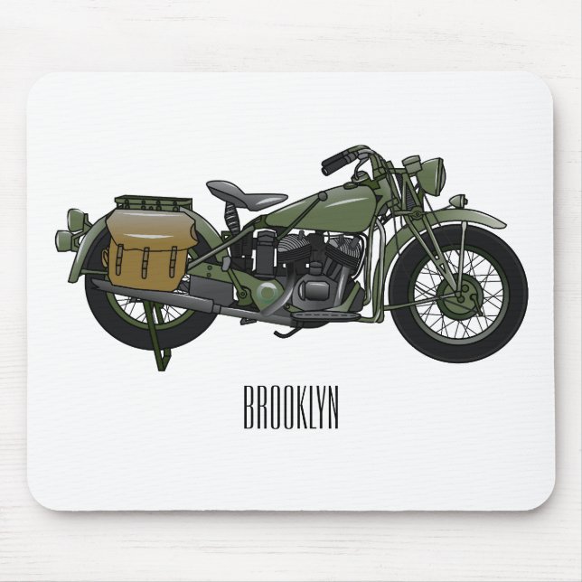 Mousepad Ilustração de desenho animado de motocicleta milit (Frente)
