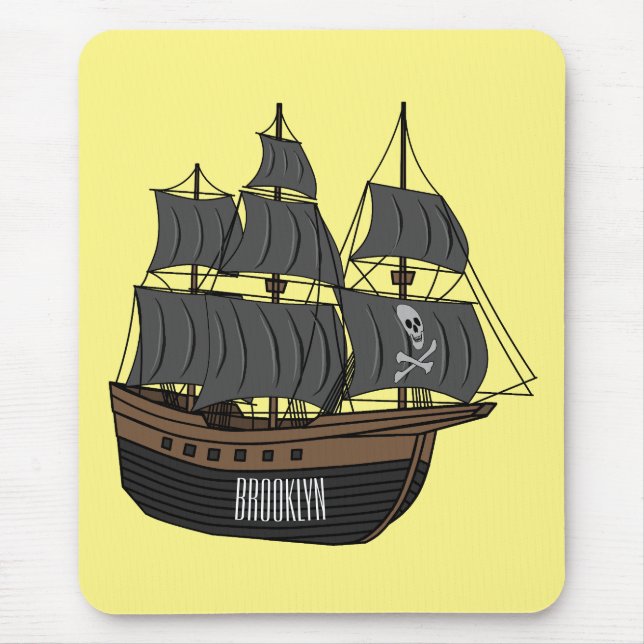 Mousepad Ilustração de desenho animado de navio pirata (Frente)