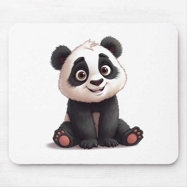 Mousepad Ilustração de Desenho Animado de Panda Sentado (Frente)