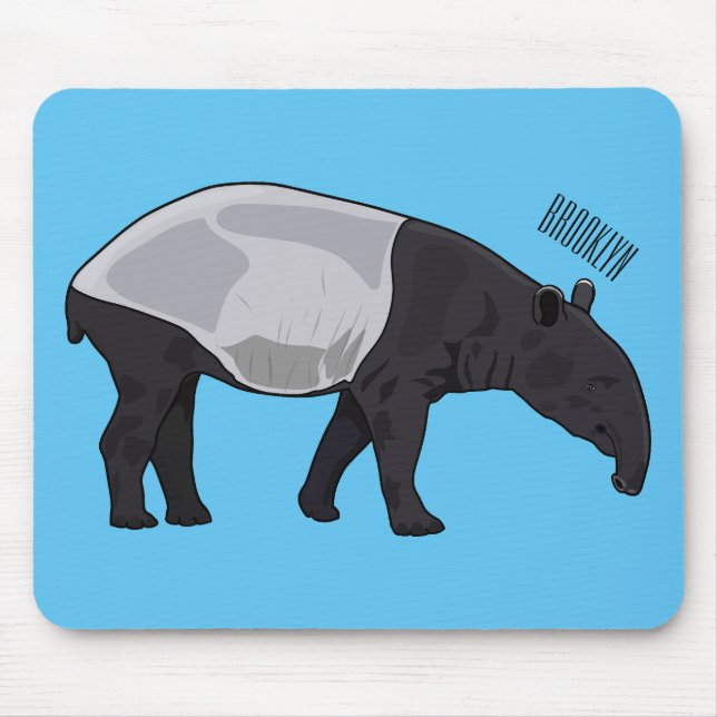 Mousepad Ilustração de desenho animado de Tapir (Frente)