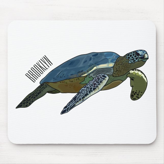 Mousepad Ilustração de desenho animado de tartaruga marinha (Frente)