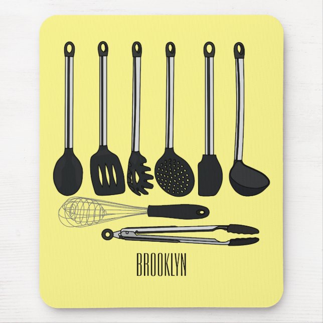 Mousepad Ilustração de desenho animado de utensílios de coz (Frente)