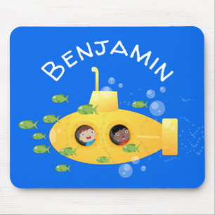 Mousepad Ilustração de desenho animado submarino amarelo