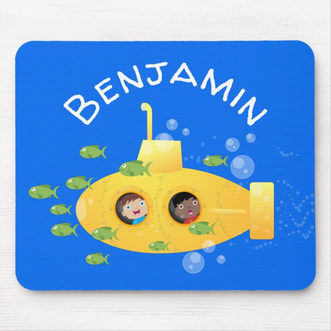 Mousepad Ilustração de desenho animado submarino amarelo (Frente)
