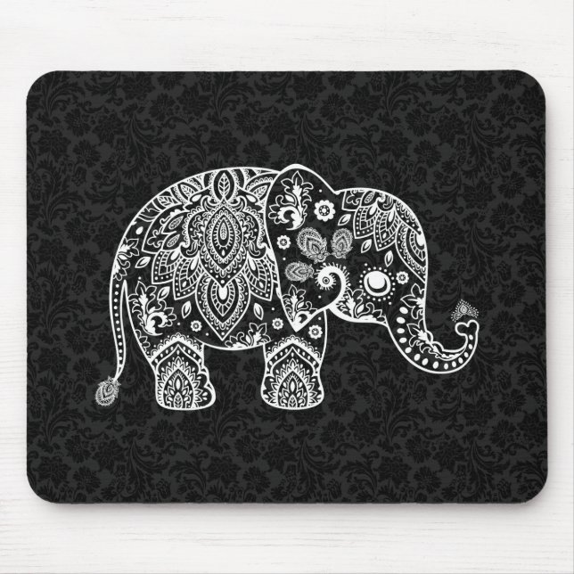 Mousepad Ilustração de Elefante Floral de White Paisley (Frente)