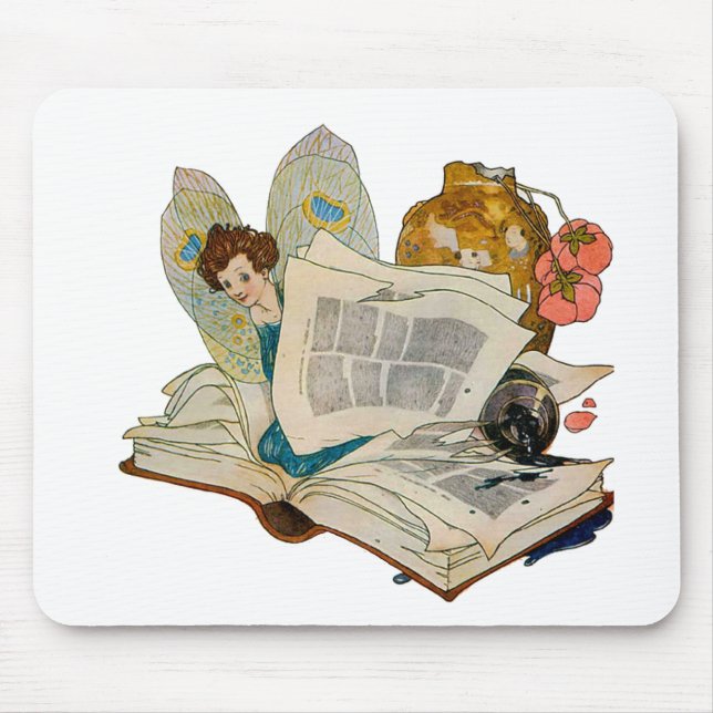 Mousepad Ilustração de Fada Devoradora de Livros Antigos (Frente)