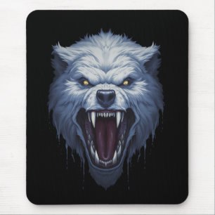 Mousepad Ilustração de Fantasia Sombria da Cabeça de Lobo B