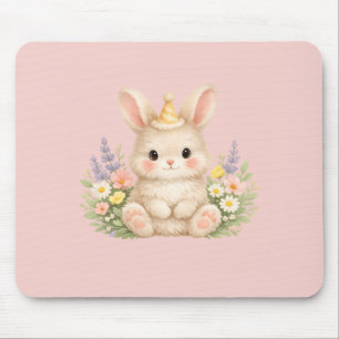 Mousepad Ilustração de Flor Silvestre de Coelho Pastel para