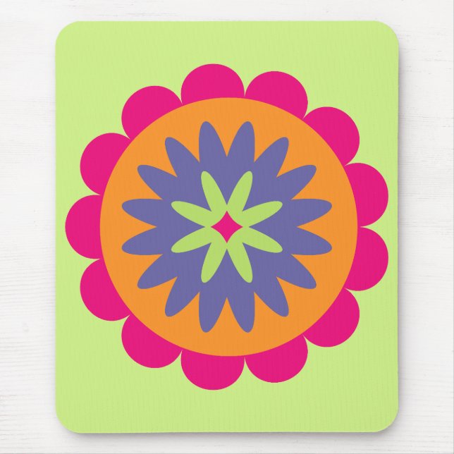 Mousepad ilustração de formas florais laranja e rosa (Frente)