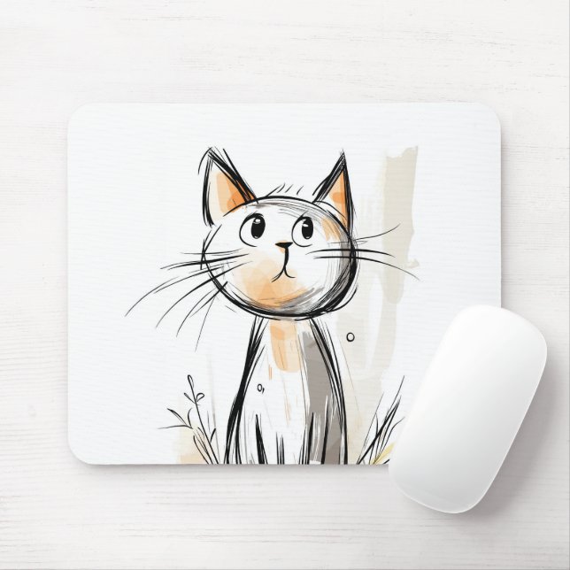 Mousepad Ilustração de Gato Bonito (Com mouse)