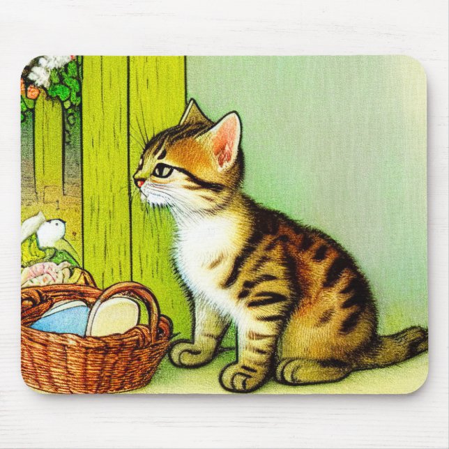Mousepad Ilustração de Gato de Tabby de Vintage (Frente)
