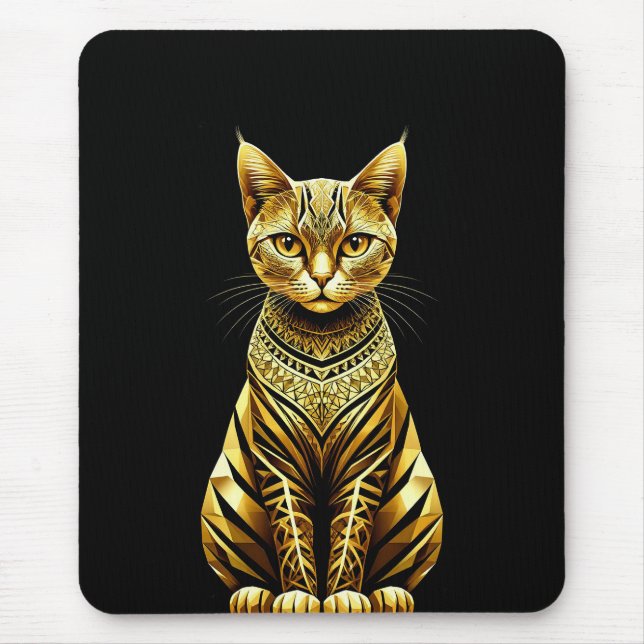 Mousepad Ilustração de Gato Dourado Ornamentado (Frente)