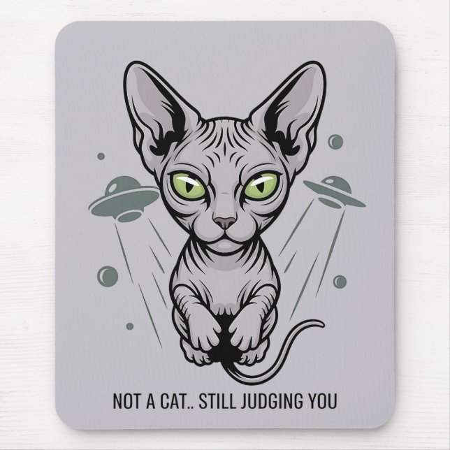 Mousepad Ilustração de Gato Sphynx OVNI Alien (Frente)