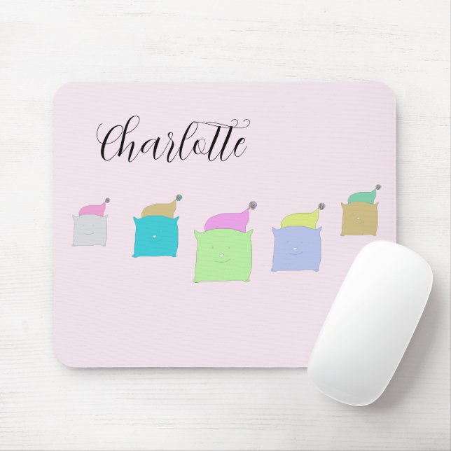 Mousepad Ilustração de Gatos de Travesseiro Bonitos Monogra (Com mouse)