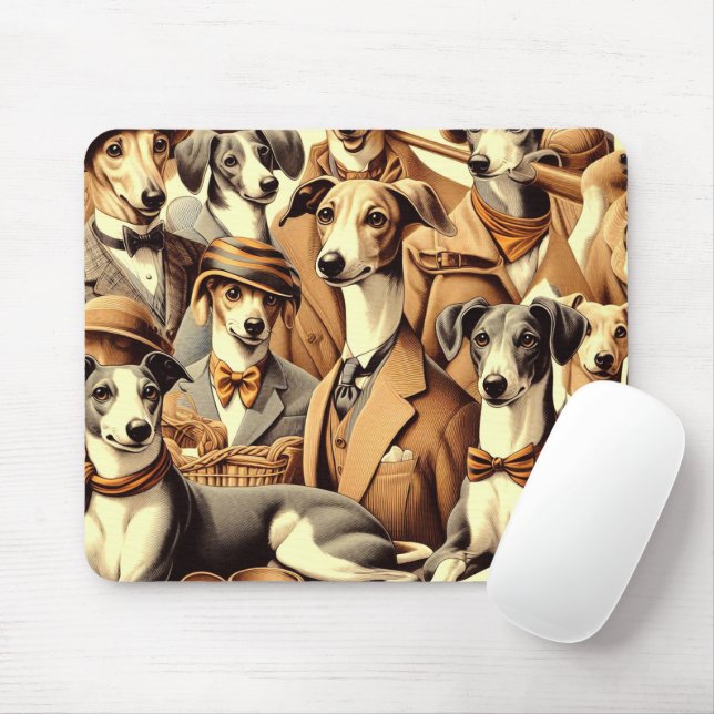 Mousepad Ilustração de Greyhound Italiano Vintage (Com mouse)