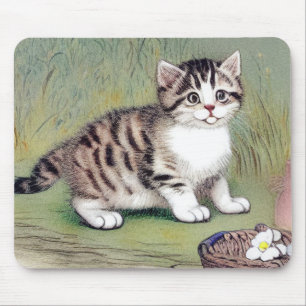 Mousepad Ilustração de Kitten com Striped Vintage
